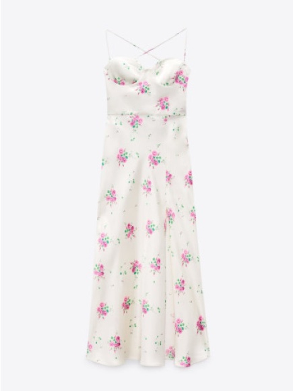 Zara White Maxi Dress with Pink Floral Print